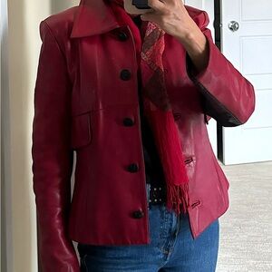 Ladies red leather jacket